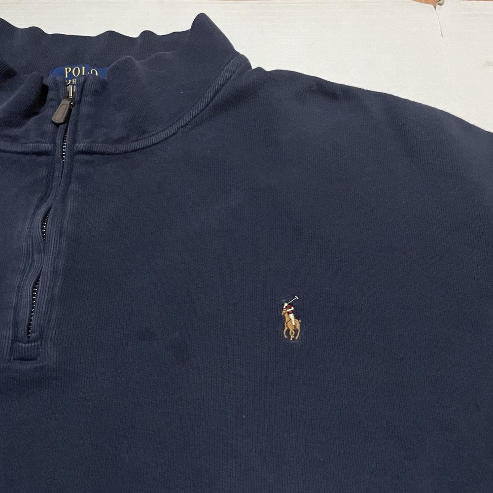 Polo‎ Ralph Lauren Mens 4XB Navy Blue Estate Rib Quarter Zip Pullover Sweatshirt